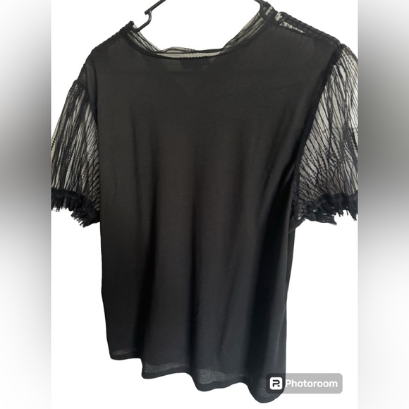 Perch by Blu Pepper Black Lace Short  Sleeve Top Black Plus Size 2x - Picture 2 of 4